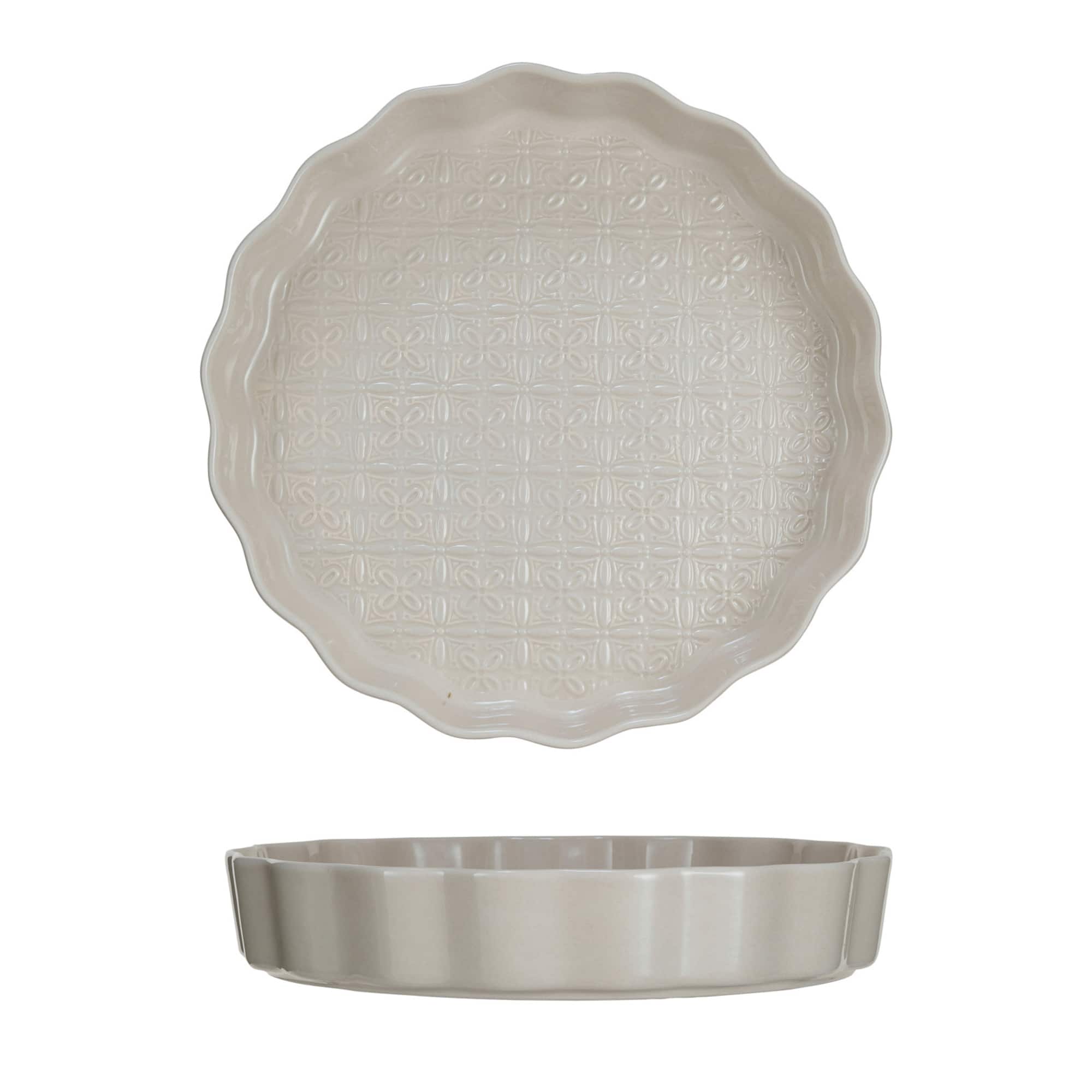 Hello Honey® 11" Cream Embossed Fluted Stoneware Pie Dish